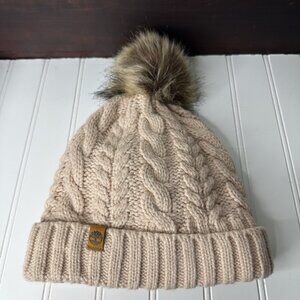 Timberland Winter Beanie One Size Light Pink Cable Knit Pom Fleece Lined Ski